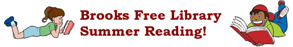 Brooks Free Library Summer Reading Banner with two children each reading their own book